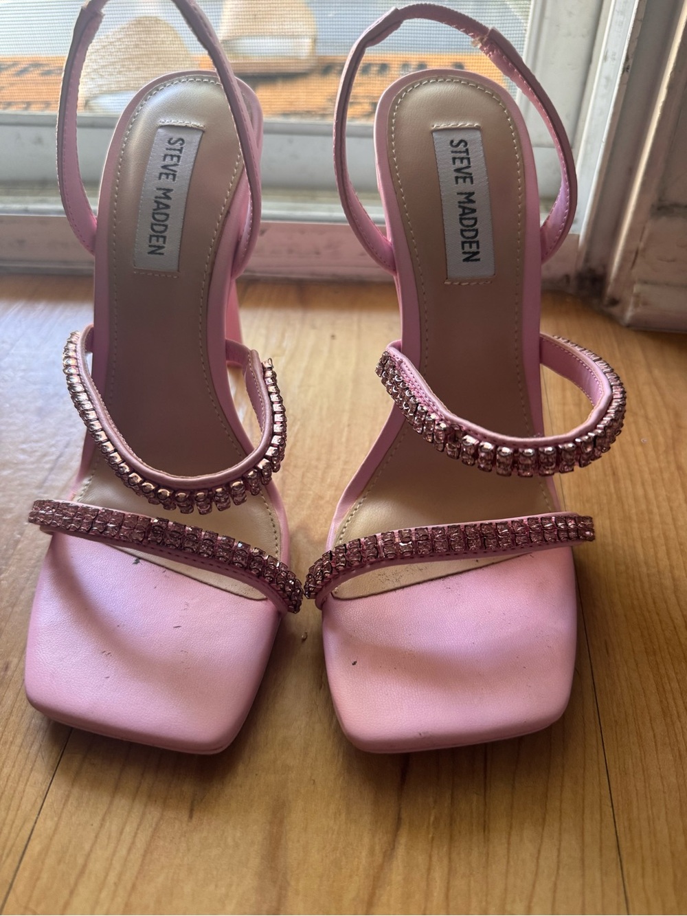 Steve Madden Pink Crystal-Strap Slingback Heels
